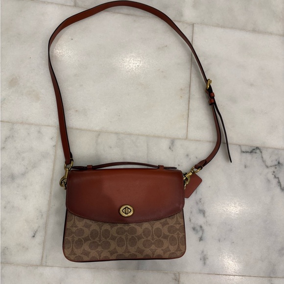 Coach Handbags - Coach Brown Leather & Signature Canvas Crossbody Bag